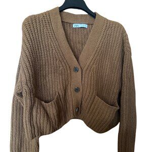 ZARA Tan Cable Knit Cardigan